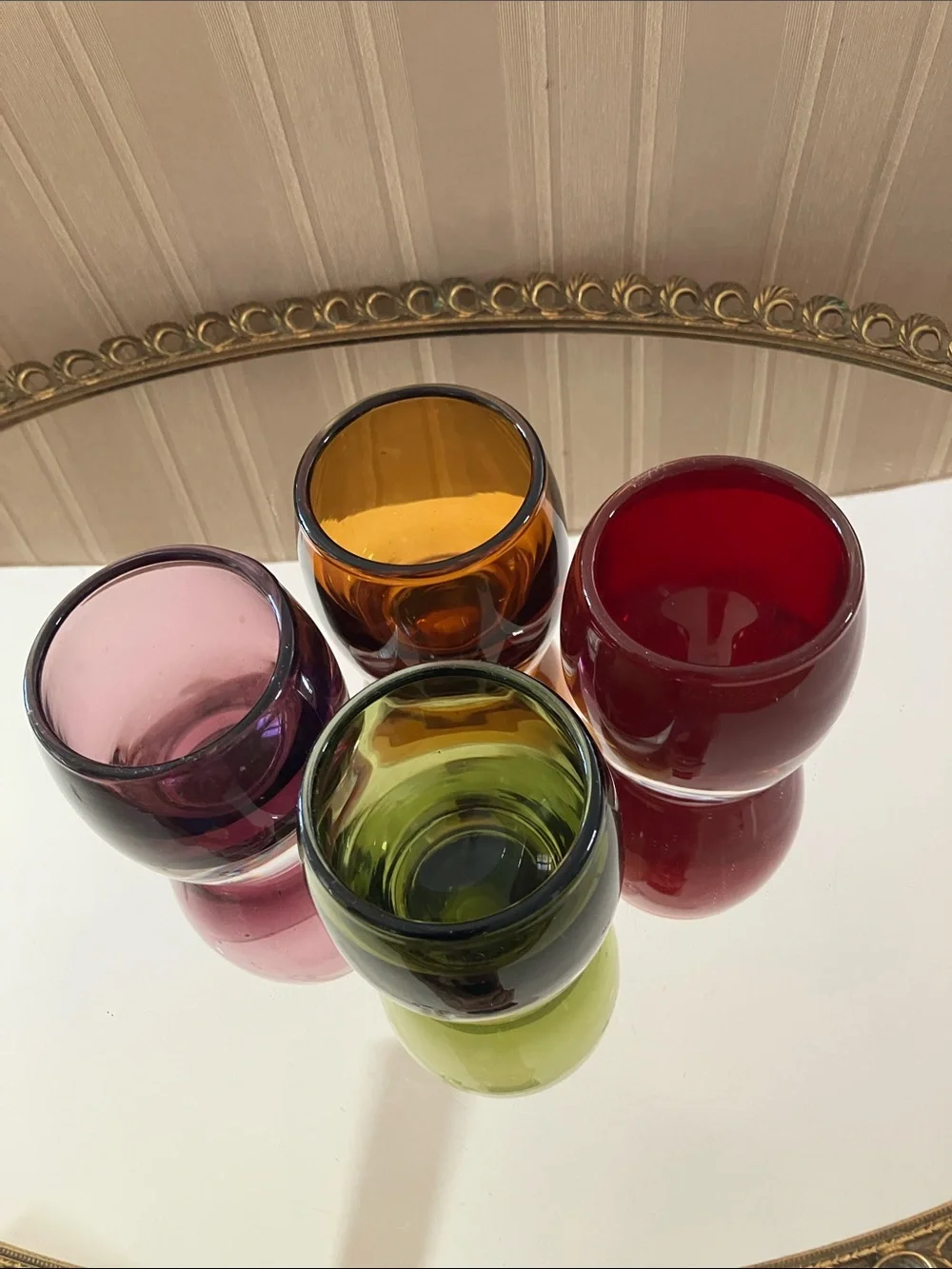 Crate & Barrel 4 Glass Voltive Candle Holders. Heavy Base, Made in Poland